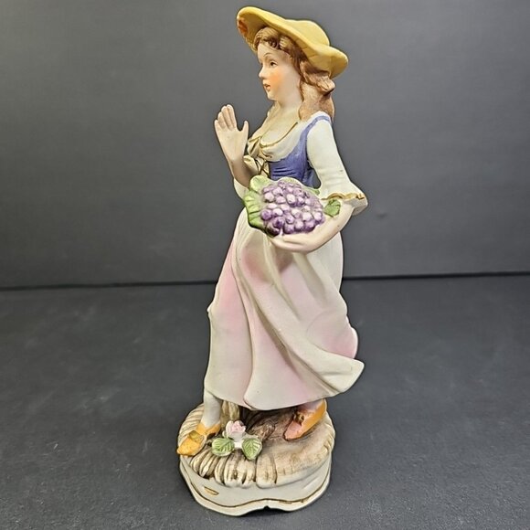 Porcelain Figure of Lady with Basket of Grapes 7" - Picture 2 of 10